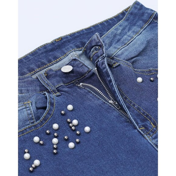 Women's Pearl Jeans Plus Size Skinny Mid Waist Stretch Denim Pants - Picture 7 of 8